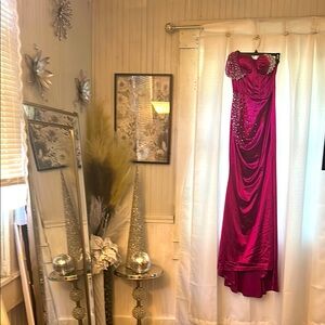 Elegant Fuchsia Evening Gown with Beaded Bodice